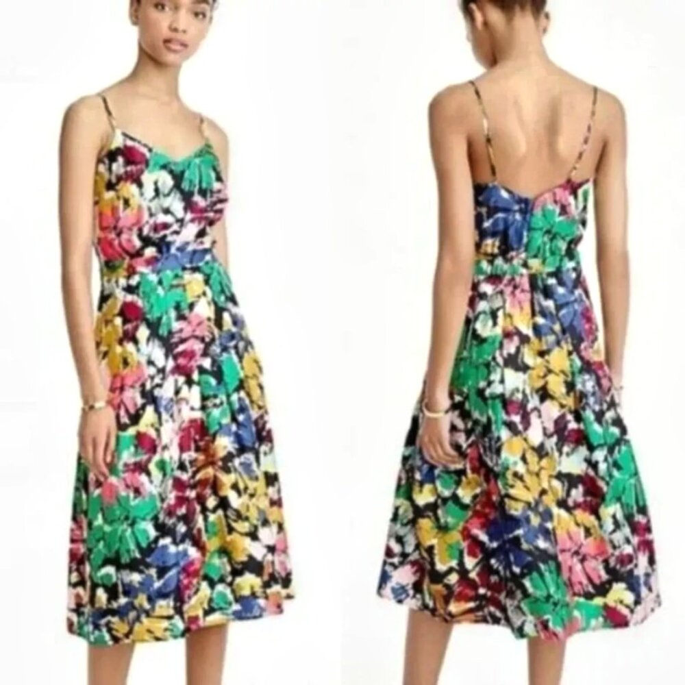 J. Crew 100% Silk Brushstroke Watercolor Abstract Jackson Pollack Dress